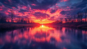 Fiery Sunset Lake Reflection Mobile Background Aesthetic Scenery Wallpaper