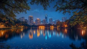 Austin Texas Skyline at Night Reflection 4K Desktop Wallpaper