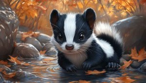 Cute Skunk in Autumn Stream Free Mobile Wallpaper Background