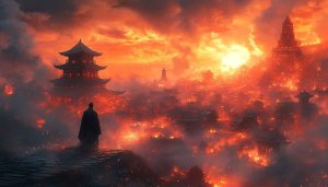 Fiery Asian Landscape Mobile Wallpaper: Free Orange Desktop Background