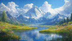Snowy Mountain Lake Scenery Mobile Wallpaper Background Free
