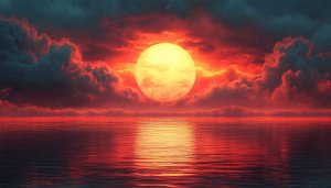 Fiery Sunset Seascape 4K Desktop Wallpaper Red Clouds Background