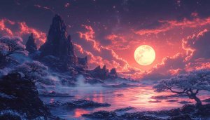 Fantasy Full Moon Landscape Wallpaper for Desktop and Mobile Background