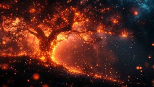 Fantasy Glowing Tree Wallpaper 4K, Magical Fireflies Desktop Background