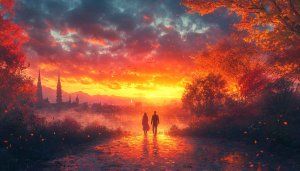 Romantic Sunset Cityscape Couple 4K Desktop Wallpaper Background Free