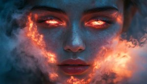 Fiery Eyes Fantasy Woman 4K Desktop Mobile Background Wallpaper