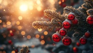 Christmas Tree Red Ornament Wallpaper 4K Desktop Background Festive Season
