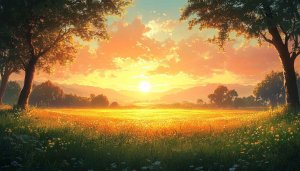 Golden Sunset Field 4K Desktop Background, Mobile Wallpaper Aesthetic