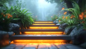 Glowing Stairs Garden Path 4K Desktop Mobile Background Wallpaper