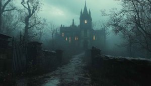 Dark Haunted House Foggy Forest Mobile Wallpaper HD Background