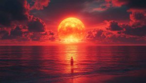 Fiery Red Sunset Ocean 4K Desktop Background Mobile Wallpaper