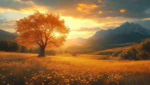 Golden Hour Field Landscape Wallpaper for Desktop and Mobile Backgrounds