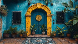 Colorful Architecture Mobile Wallpaper - Teal and Yellow Decor Background