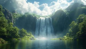 Lush Waterfall Lake 4K Desktop Background Mobile Wallpaper Greenery