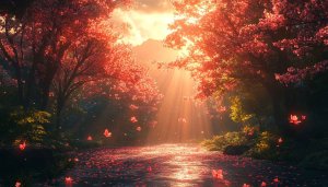Cherry Blossom River Landscape Mobile Wallpaper 4K Desktop Background