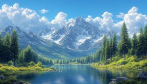 Lake Mountain Scenery Wallpaper | Snow Peak Desktop Background 4K