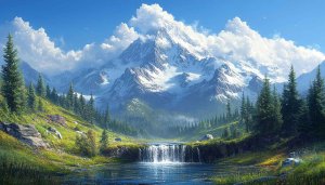 Snowy Mountain Waterfall 4K Desktop Background Free Mobile Wallpaper