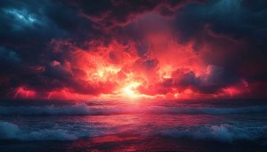 Dramatic Ocean Sunset with Lightning 4K Desktop Wallpaper Free