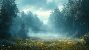 Misty Forest Meadow 4K Wallpaper for Desktop and Mobile