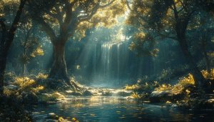 Enchanted Forest Waterfall 4K Desktop Background Free Mobile Wallpaper