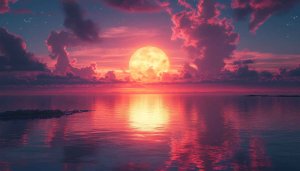 Pink Moon Ocean Sunset 4K Desktop Mobile Wallpaper Background