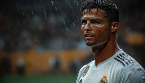 Cristiano Ronaldo Rain Portrait 4K Wallpaper, Football Star Background