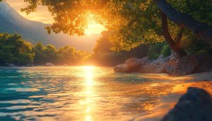 Serene Lake Sunset Mobile Wallpaper, Free Beach Desktop Background