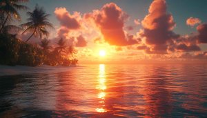 Sunset Tropical Beach 4K Wallpaper for Desktop and Mobile