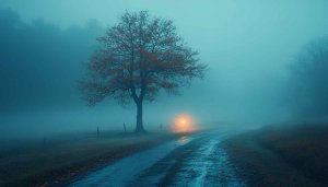 Misty Road Tree Foggy Landscape 4K Desktop Background Wallpaper