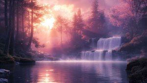 Dreamy Waterfall Scenery 4K Desktop Background - Pink Aesthetic Wallpaper