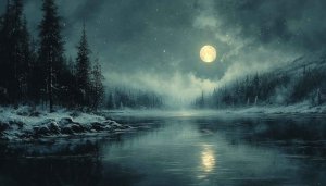 Full Moon Night Lake Scenery Wallpaper 4K Desktop Background