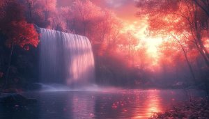 Pink Waterfall Scenery Desktop Background, Fantasy Forest Mobile Wallpaper