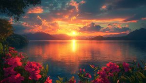 Peaceful Lake Sunset Mobile Wallpaper, 4K Desktop Backgrounds Free