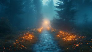 Mystical Forest Path with Glowing Flowers Mobile Background Wallpaper