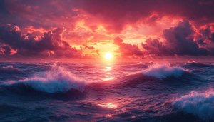 Fiery Sunset Ocean Waves Mobile Wallpaper 4K Desktop Background