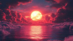 Crimson Ocean Moon 4K Desktop Wallpaper Aesthetic Background