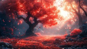 Red Forest Tree Fall Foliage 4K Desktop Mobile Wallpaper