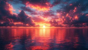 Fiery Sunset Over Ocean Wallpaper 4K Desktop Background Free