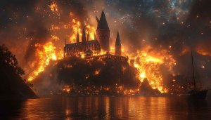Harry Potter Hogwarts on Fire Wallpaper 4K Desktop Background