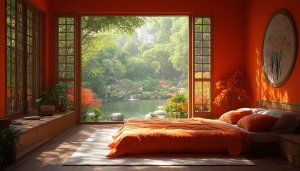 Orange Bedroom Scenery View 4K Desktop Background Mobile Wallpaper