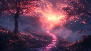 Fantasy Pink Cherry Blossom Scenery - 4K Mobile Wallpaper