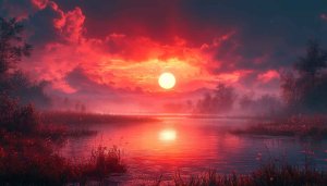 Crimson Sunset Lake 4K Desktop Wallpaper, Free Mobile Background