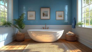 Modern Blue Bathroom Aesthetic 4K Wallpaper | Interior Design Inspiration