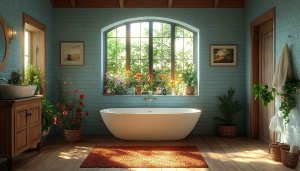 Serene Bathroom Interior 4K Desktop Wallpaper, Modern Bathtub Background