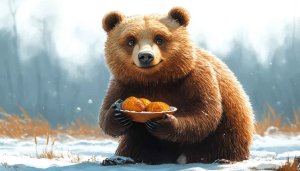 Cute Bear with Dumplings Mobile Wallpaper, Winter Background