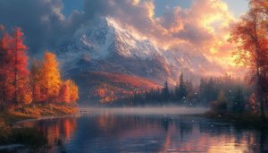 Autumn Mountain Lake 4K Desktop Wallpaper Background for PC