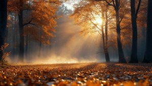 Autumn Forest Scenery 4K Desktop Wallpaper, Golden Leaves Background