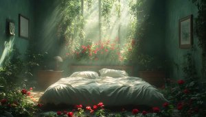 Dreamy Floral Bedroom Aesthetic Wallpaper for Phone and Desktop Background