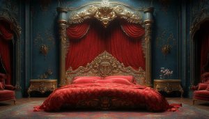 Luxury Red Gold Bedroom Design 4K Desktop Wallpaper Free