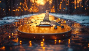 Guitar Instrument Winter Snow Bokeh Lighting 4K Desktop Wallpaper